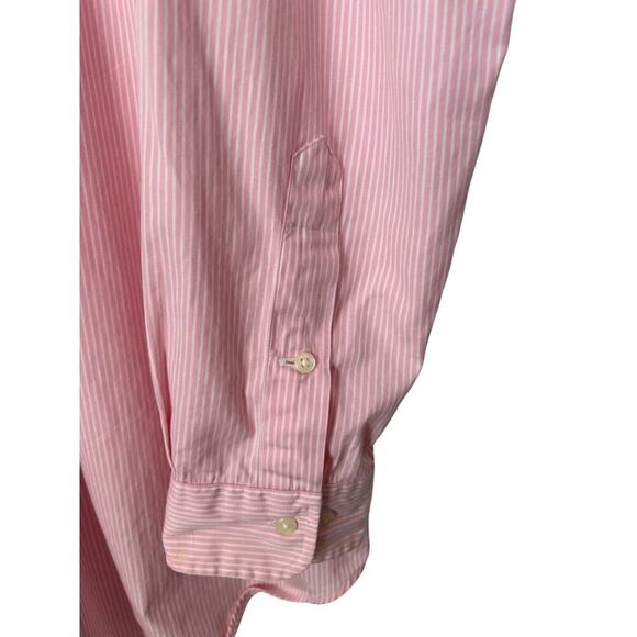 Ralph Lauren Shirt Men's Size 17.5 36/37 Tall Pink White Striped Button Front - Picture 4 of 12